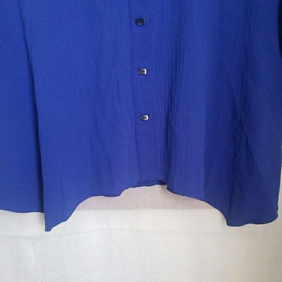 Caleloos Woman's Blouse Size 3XL Royal Blue Button Detail Long Sleeves Button Up - Picture 7 of 11
